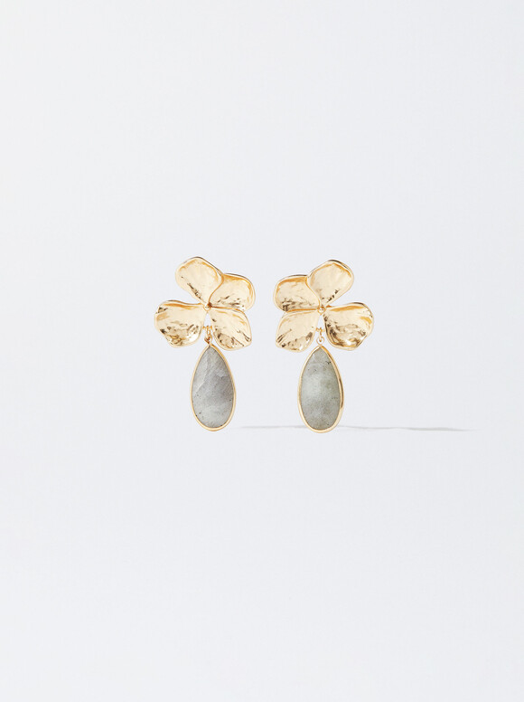 Flower Earrings With Stone, Pink, hi-res