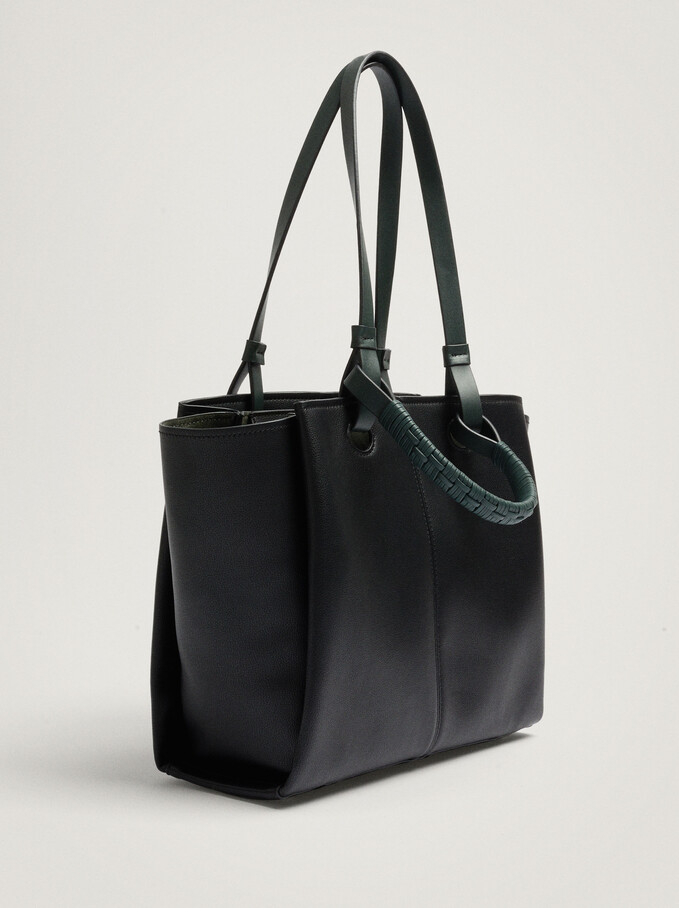 Shoulder Bag With Woven Strap, Black, hi-res