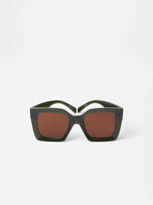 Square Frame Sunglasses, Green, hi-res