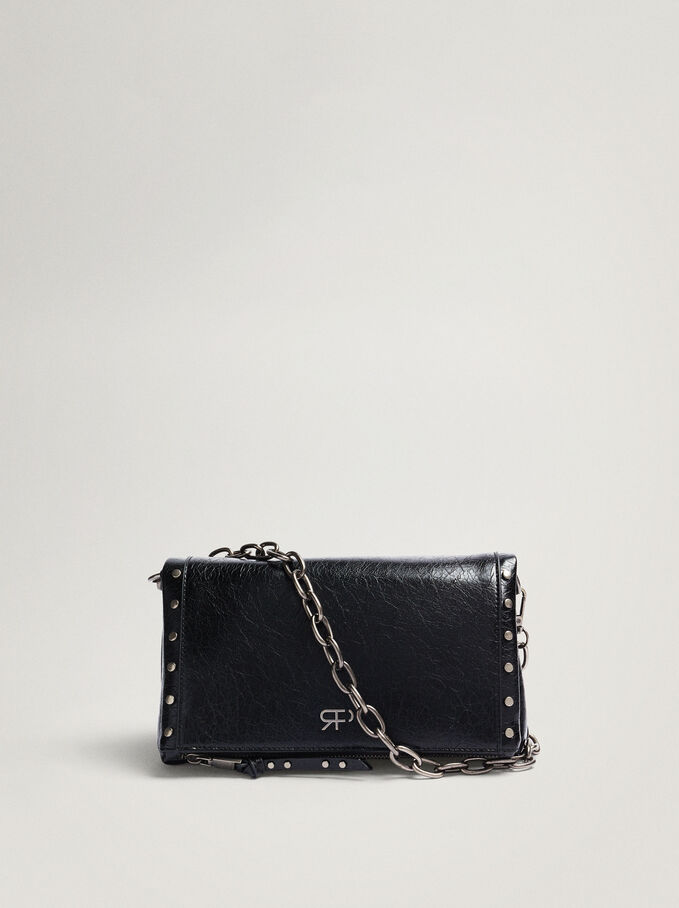 Handbag With Tacks And Chain, Black, hi-res