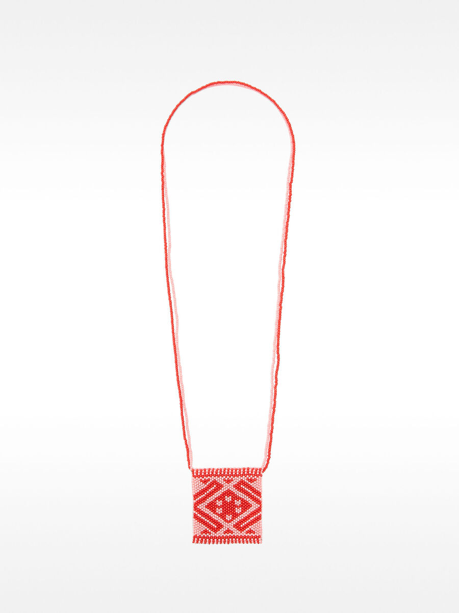Long bead necklace with pocket