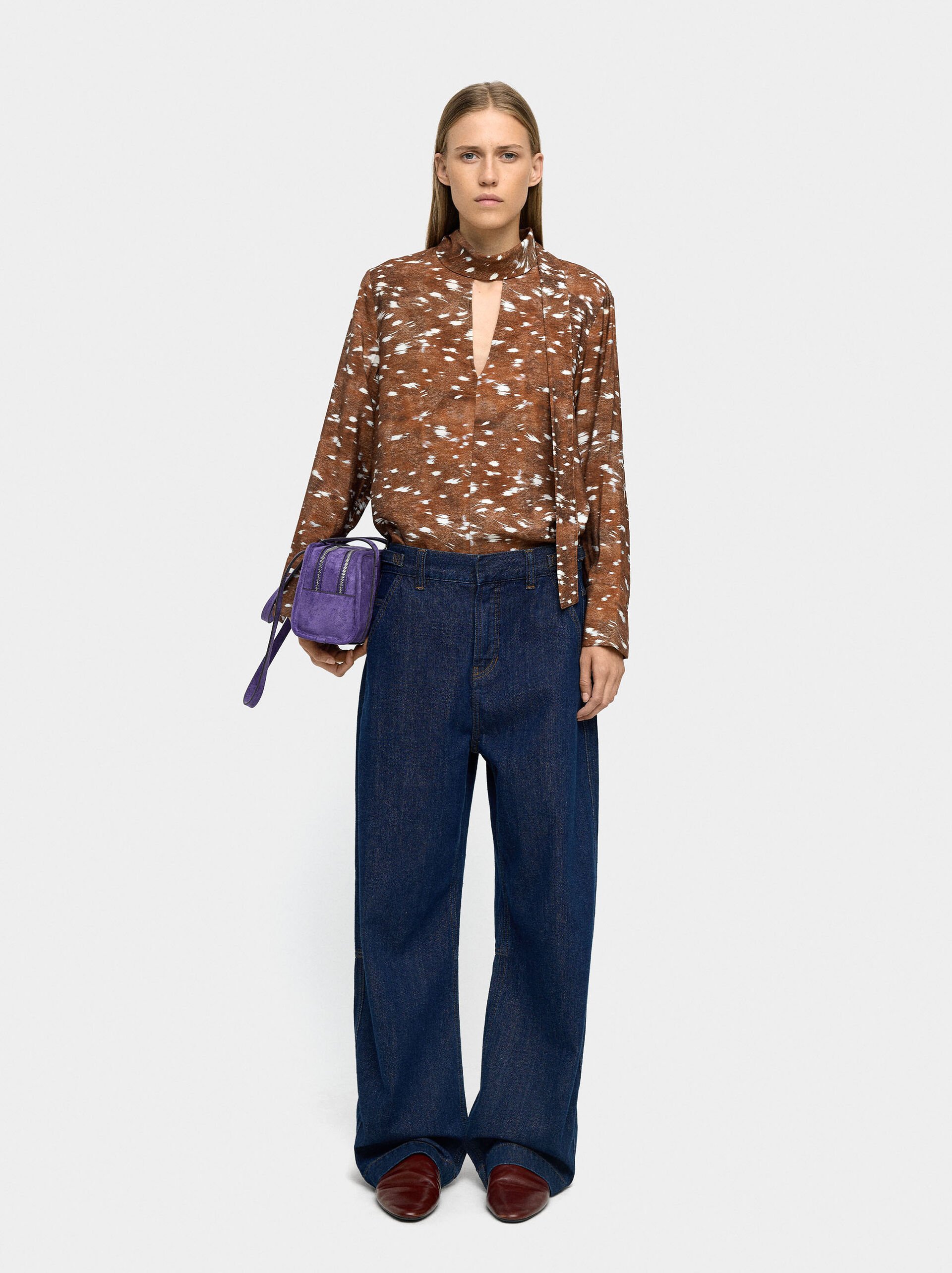 Blusa a manica lunga stampata animalier image number 0.0
