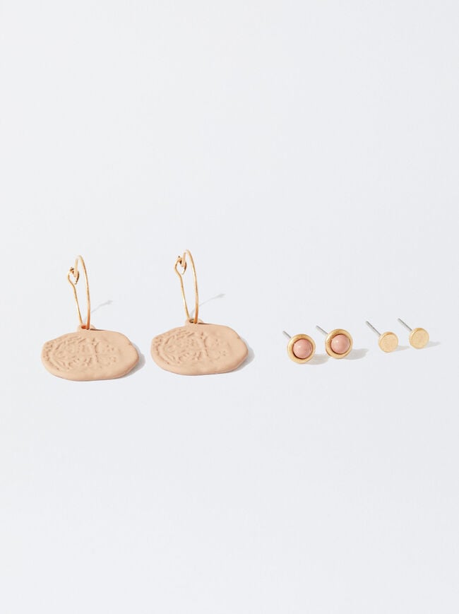Set Of Hoop Earrings With Resin