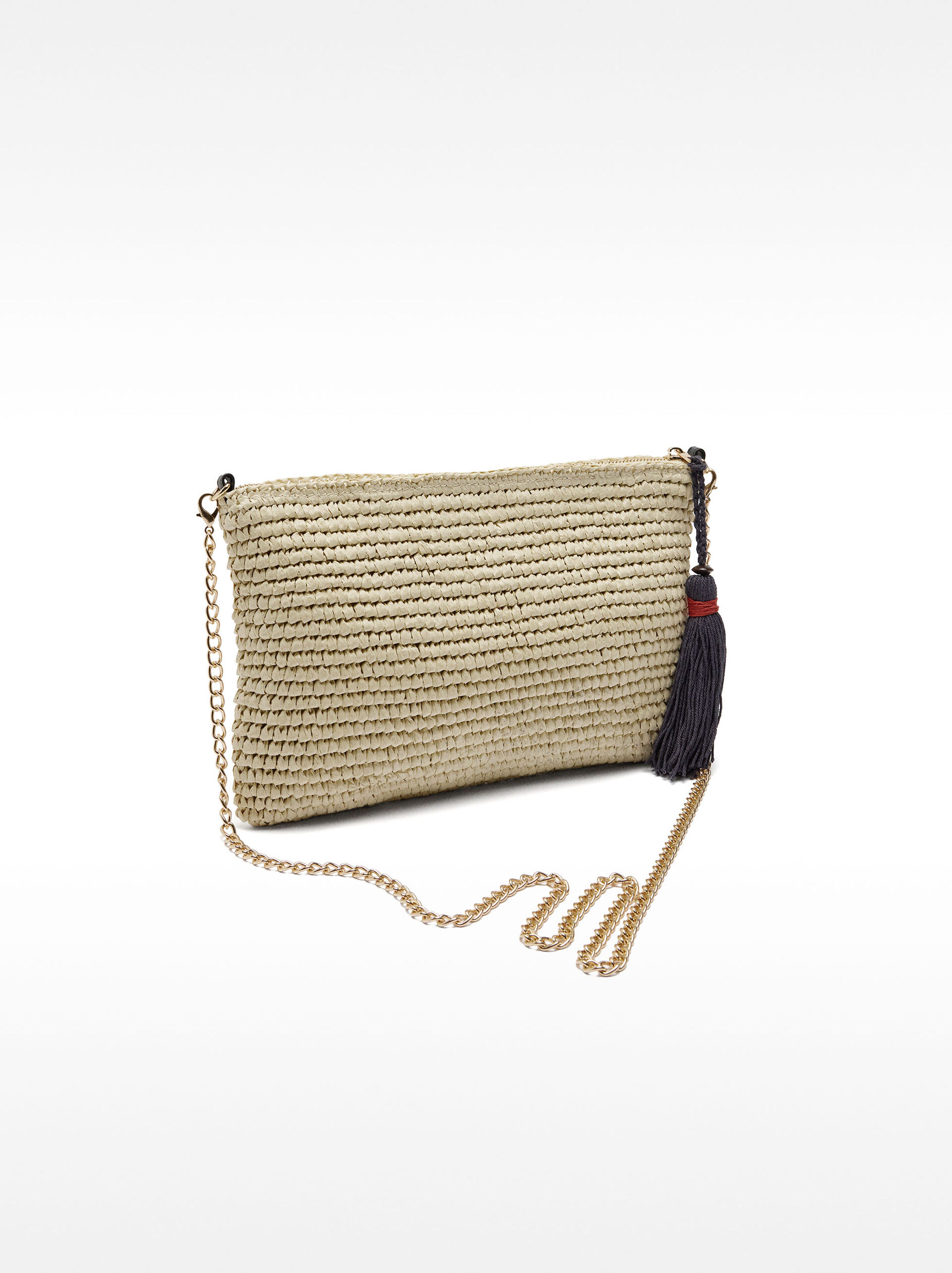 Handbag with straw effect ethnic printed image number 3.0