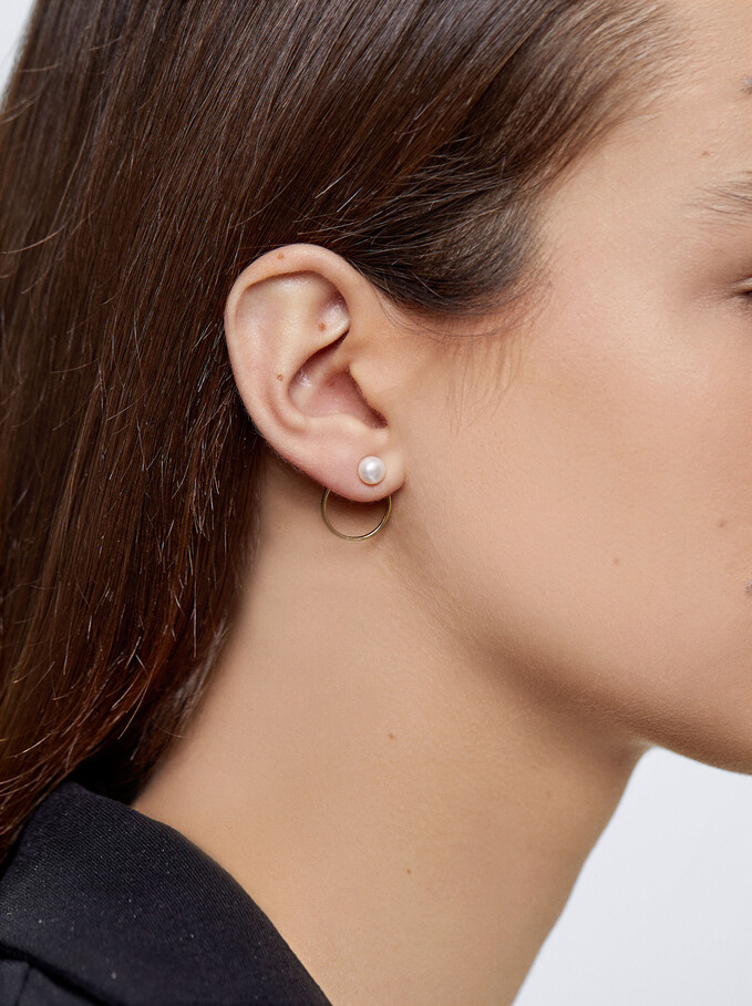 Boucles D'Oreilles En Argent 925 Avec Perles, Doré, hi-res