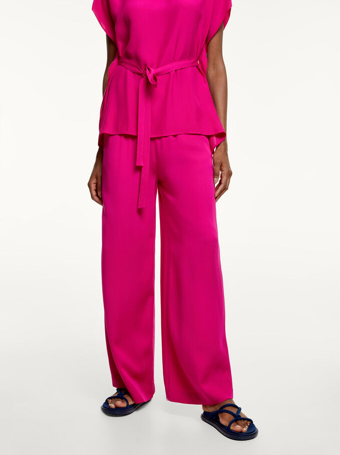 Loose-Fitting Wide-Leg Trousers, Pink, hi-res