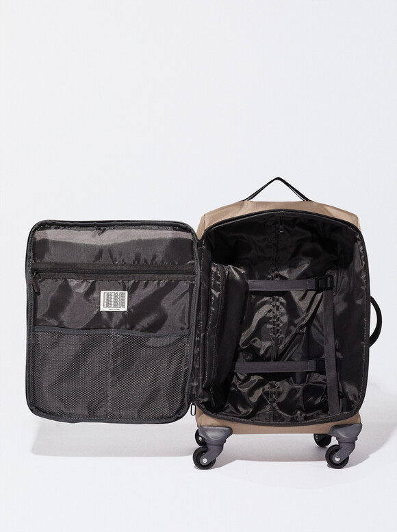 Valise Cabine En Nylon, Marron, hi-res