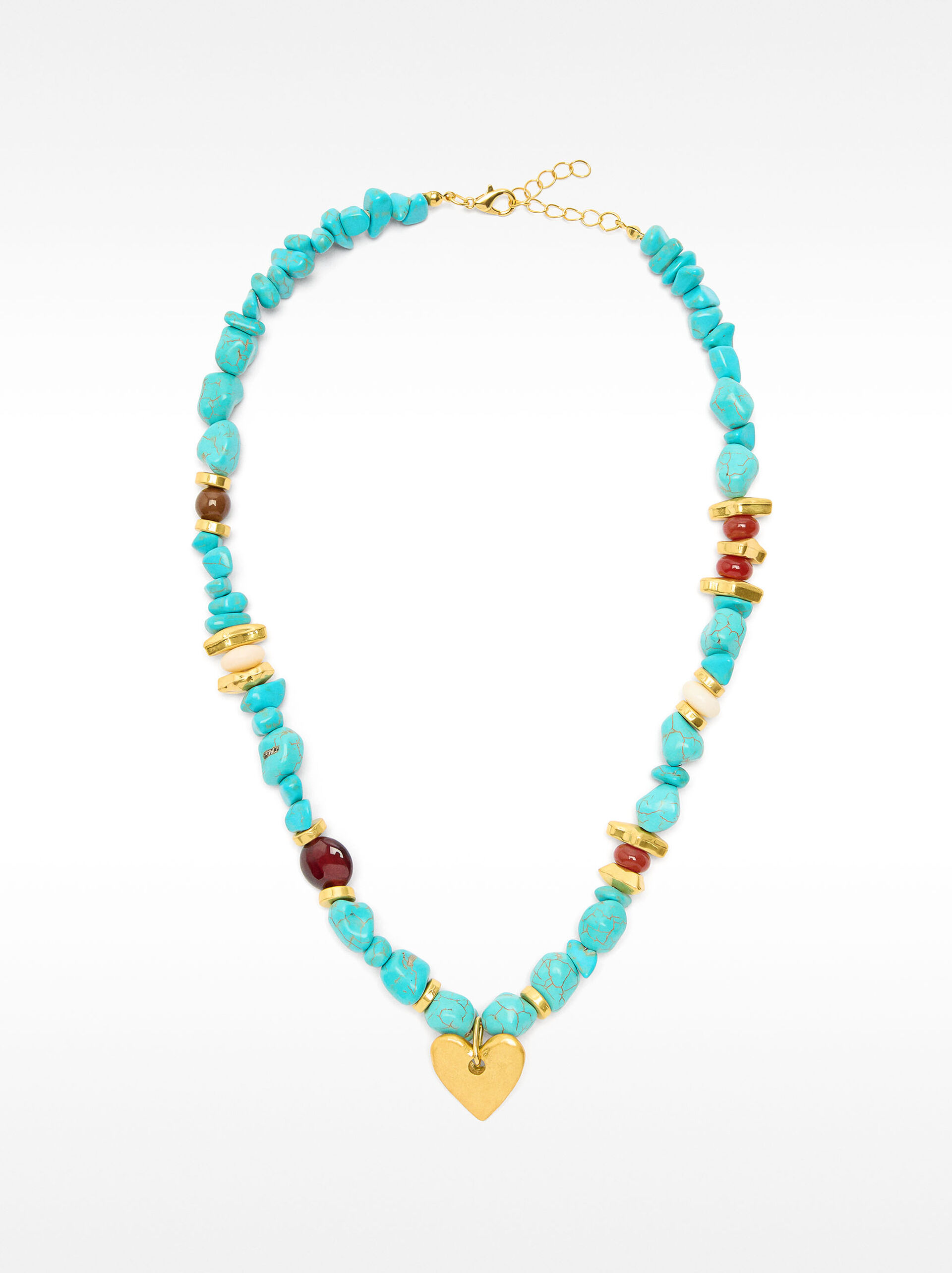 Short necklace with heart pendant stones image number 1.0