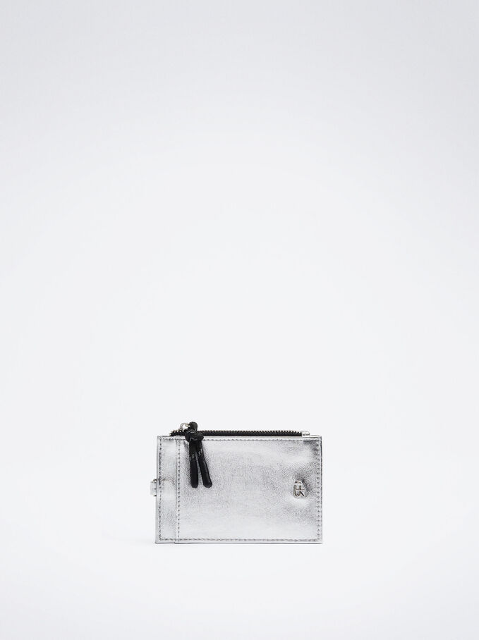 Card Holder With Strap, Silver, hi-res
