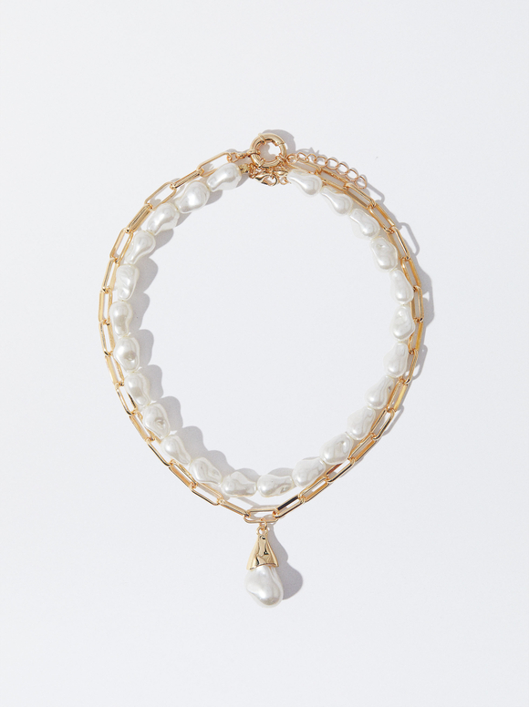 Set Of Necklaces With Pearls, White, hi-res