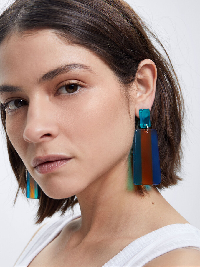 Multicoloured Resin Earrings, Multicolor, hi-res