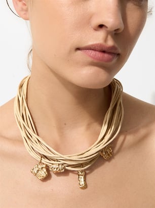 Maxi Necklace With Pendants, Beige, hi-res