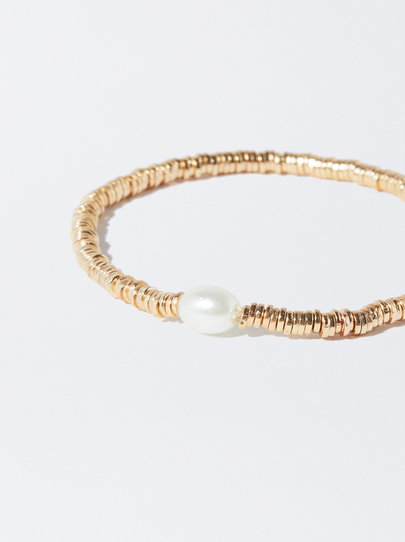 Gold-Toned Bracelet With Faux Pearl, Golden, hi-res