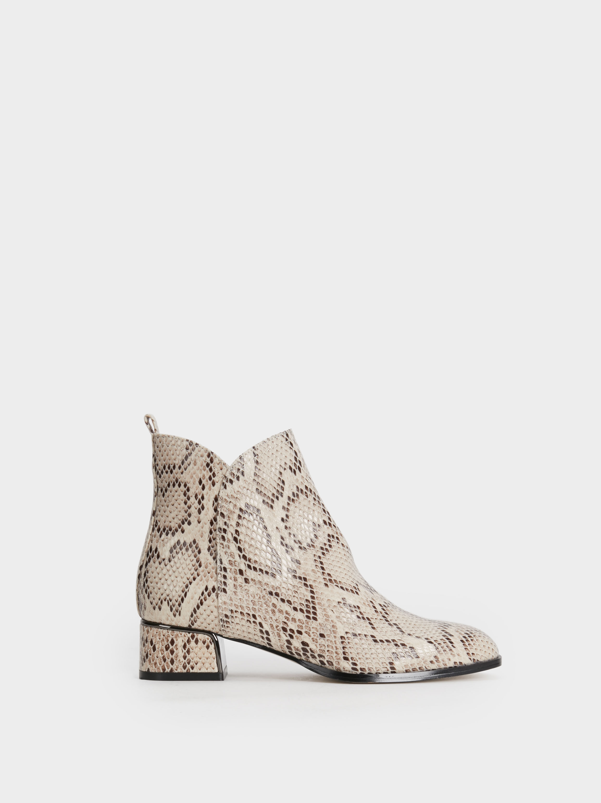 white faux snake ankle boot