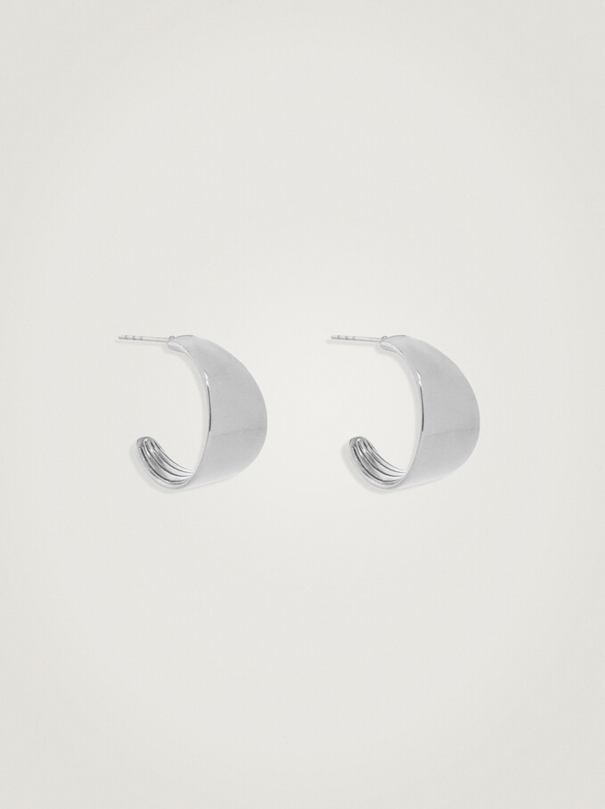 Stainless Steel Silver Hoop Earrings, Silver, hi-res