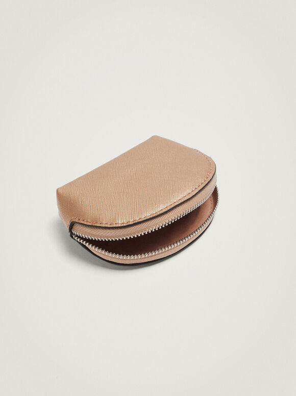 Plain Coin Purse With Zip Fastening, Rose Gold, hi-res