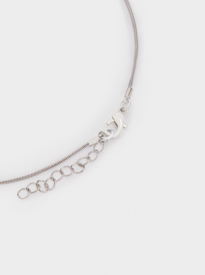 Short Silver Necklace With Crystals, Silver, hi-res