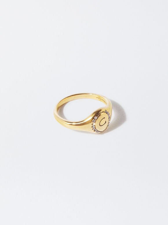 Online Exclusive - Personalized Stainless Steel Signet Ring, Golden, hi-res