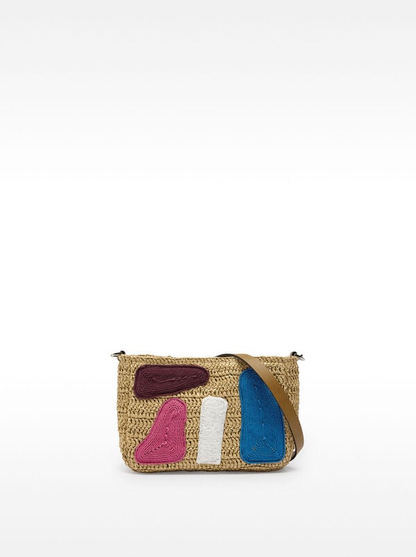 Crossbody bag with straw effect and multicolor applications