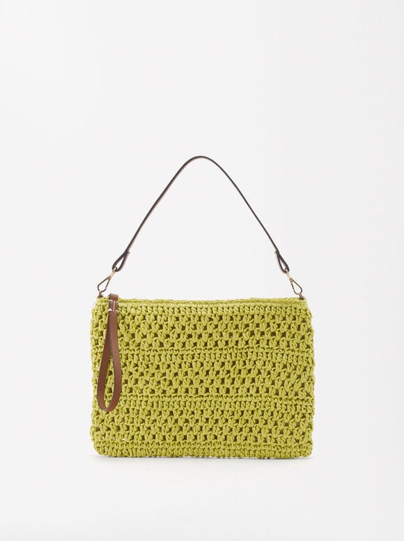 Straw-Effect Hand Bag, Yellow, hi-res
