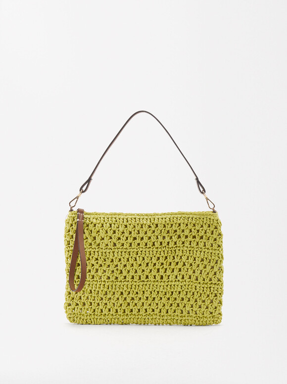 Straw-Effect Hand Bag, Yellow, hi-res