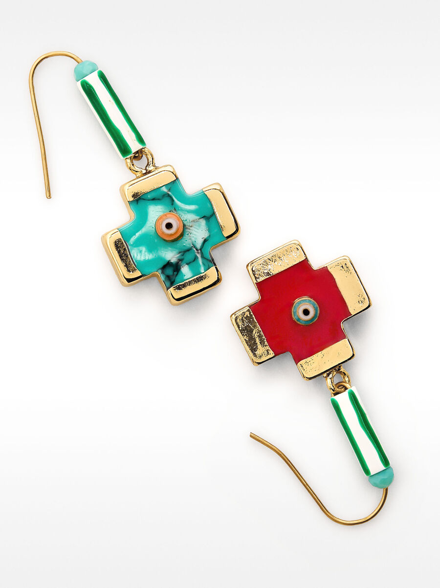 Enamel cross earrings