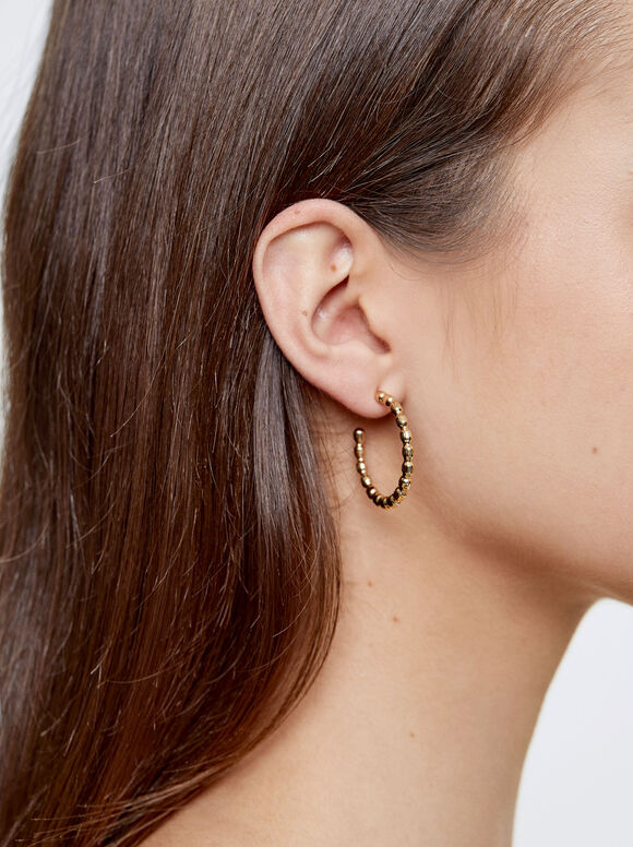 Metallic Golden Hoop Earrings, Golden, hi-res