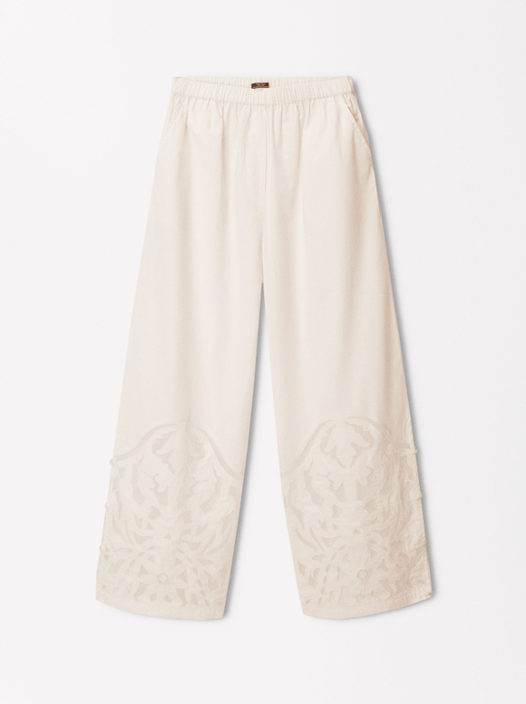Online Exclusive - Pantalon En Coton Avec Broderie, , hi-res