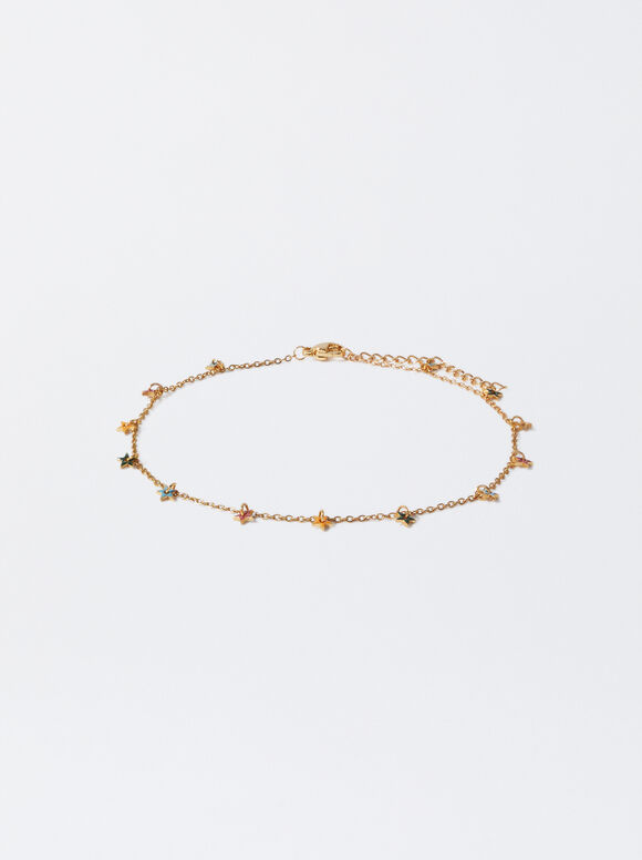 Stainless Steel Anklet Bracelet With Stars, Golden, hi-res