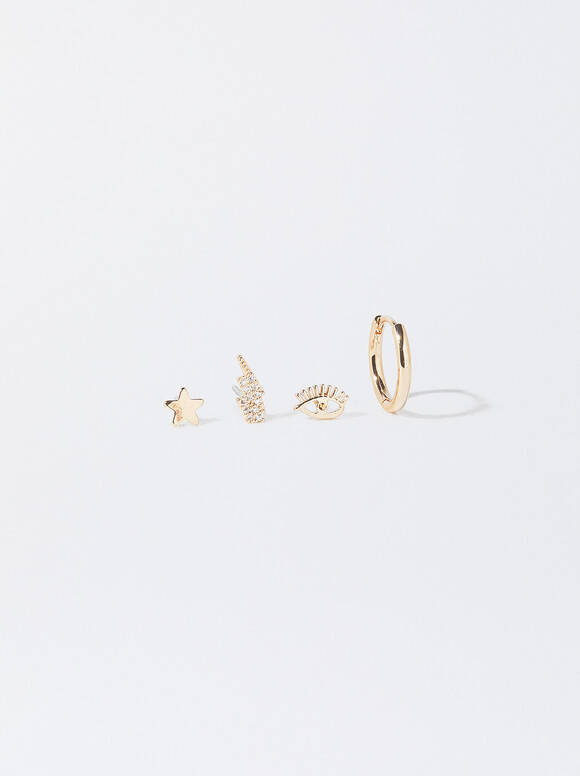 Set Of Earrings With Crystals, Golden, hi-res