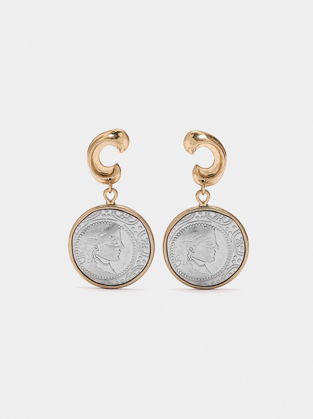 Bicolor earrings with coins