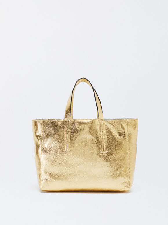 Leather Tote Bag, Golden, hi-res