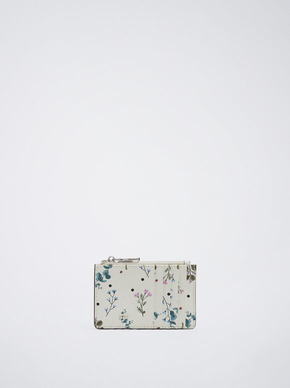 Floral Print Card Holder, Ecru, hi-res