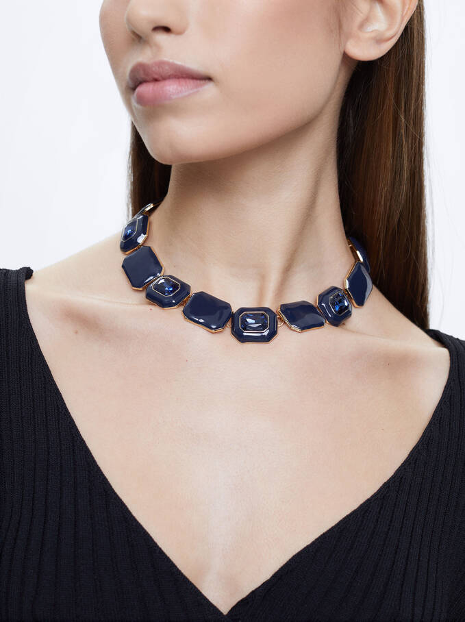 Necklace With Crystals, Blue, hi-res