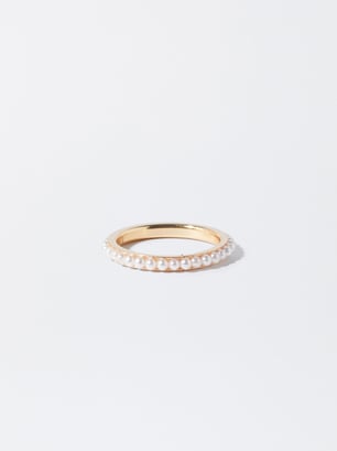 Ring With Faux Pearls, Golden, hi-res