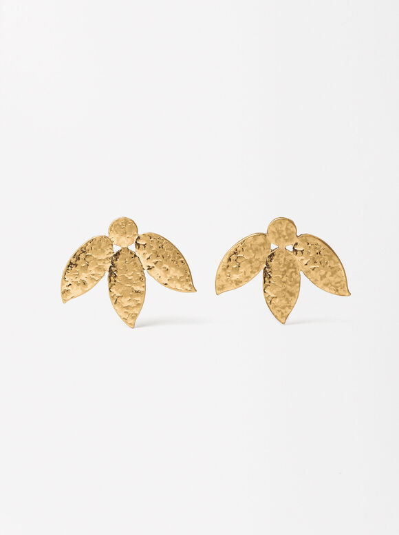 Textured Gold Earrings, Golden, hi-res
