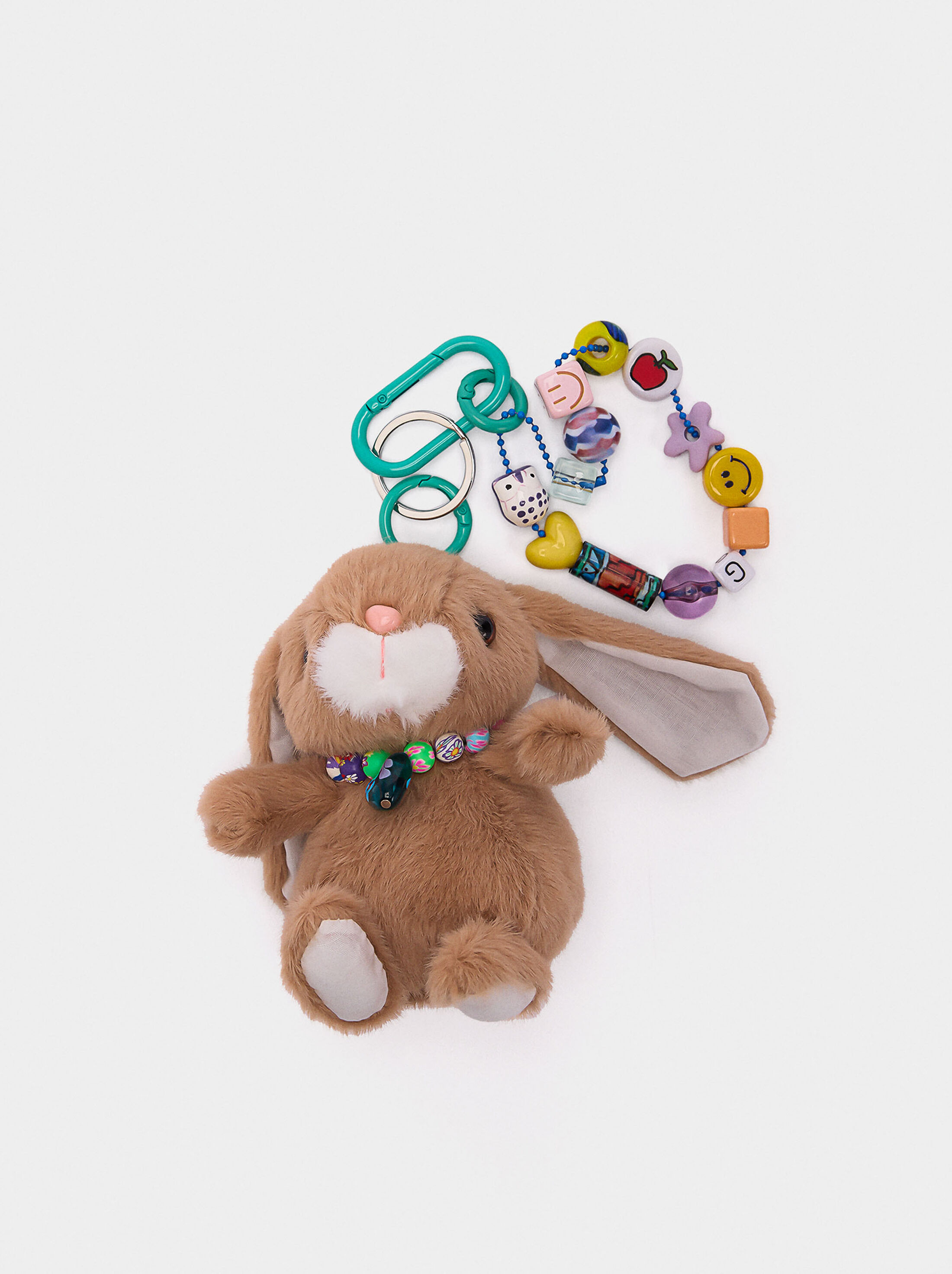Keychain charm with rabbit and multicolor beads image number 1.0