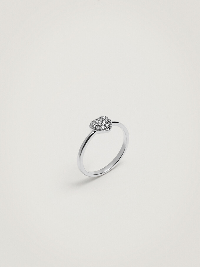 Ring With Heart And Zirconia, Silver, hi-res
