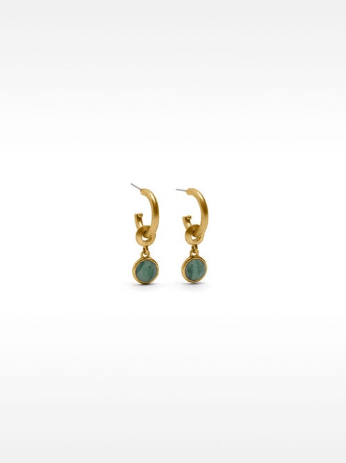 Open hoop earrings with stone pendant