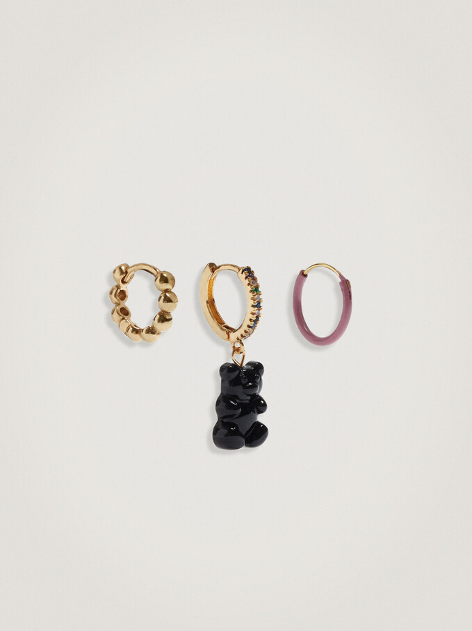 Set Of Hoop Earrings With Charm, Multicolor, hi-res