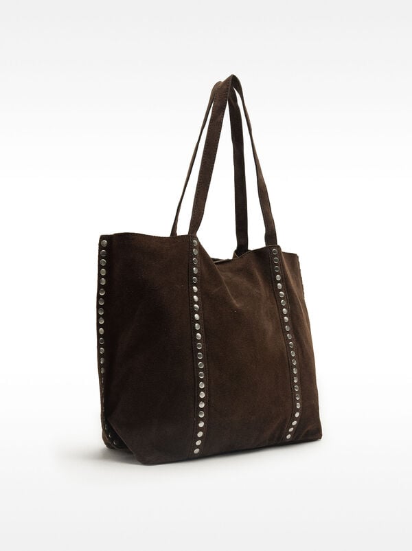 Leather shopper bag with studs