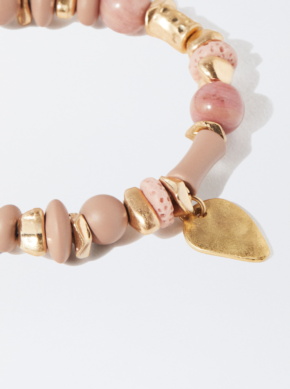 Set Of Elastic Bracelets With Stone, Pink, hi-res