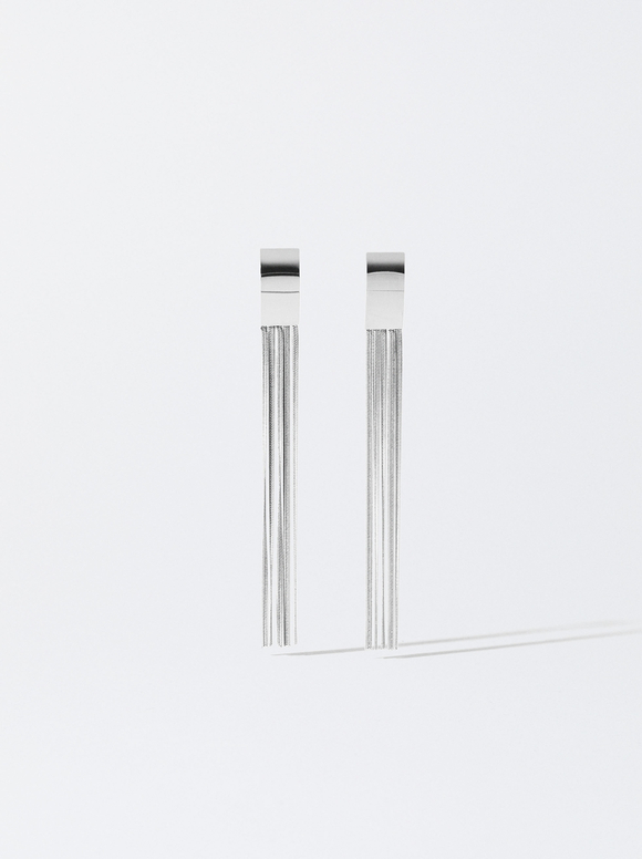 Silver Stainless Steel Earrings, Silver, hi-res
