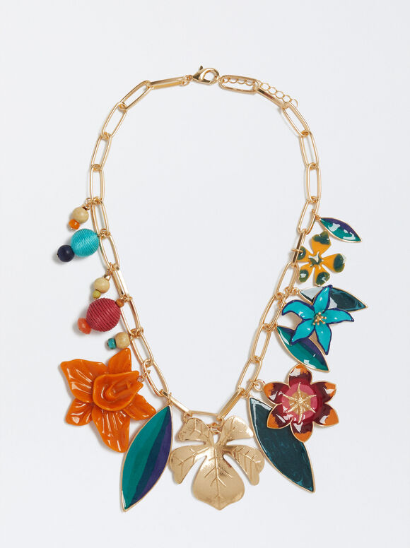 Multicoloured Necklace With Flowers, Multicolor, hi-res