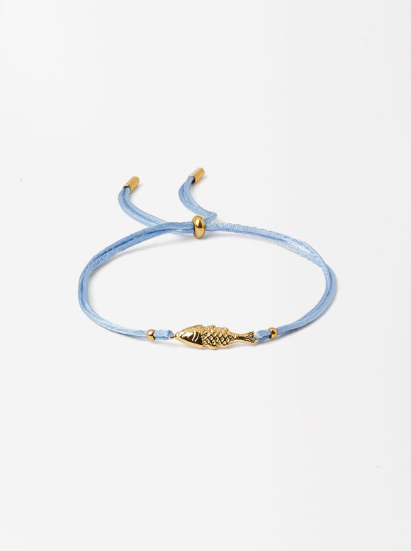 Adjustable Steel Bracelet With Stainless Steel Charms, Blue, hi-res