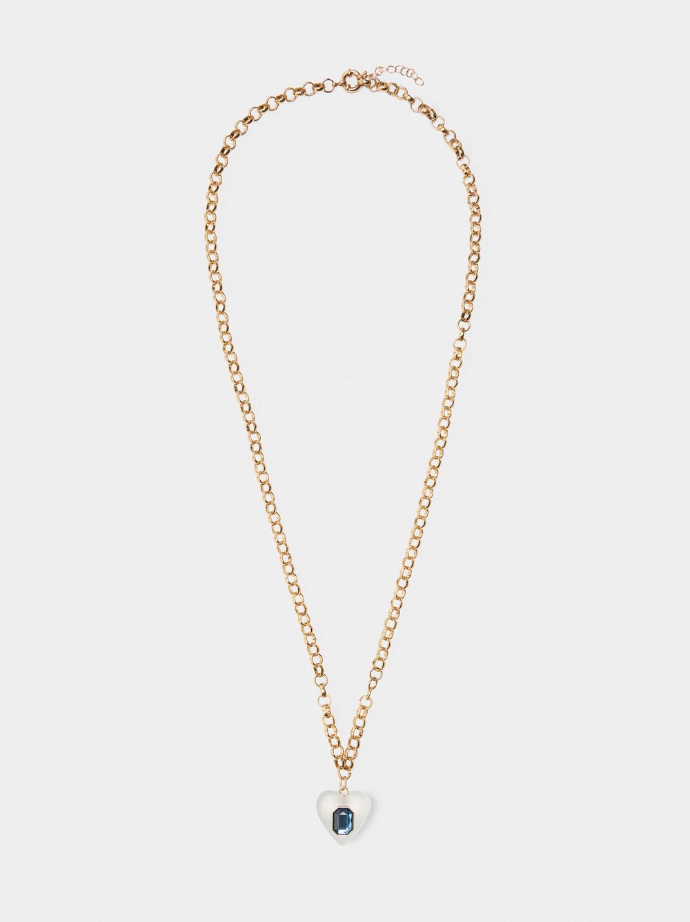 Collier en maillons avec pendentif cœur et cristal