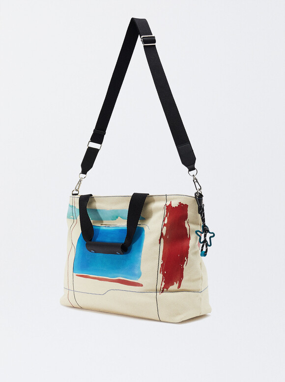 Online Exclusive - Printed Tote Bag, Ecru, hi-res