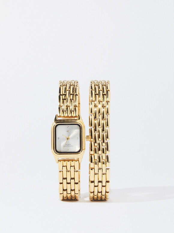 Double Bracelet Watch, Golden, hi-res