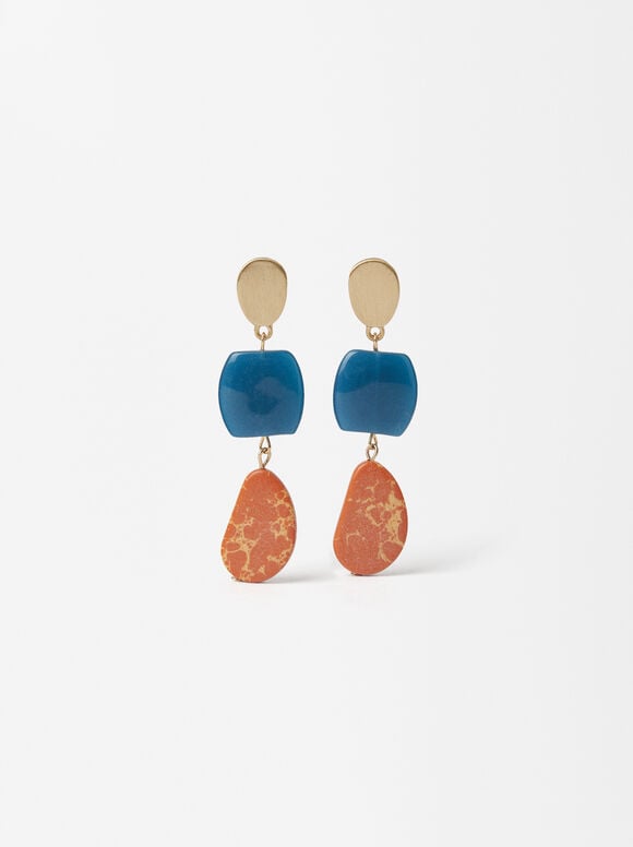 Earrings With Stone And Resin, Multicolor, hi-res