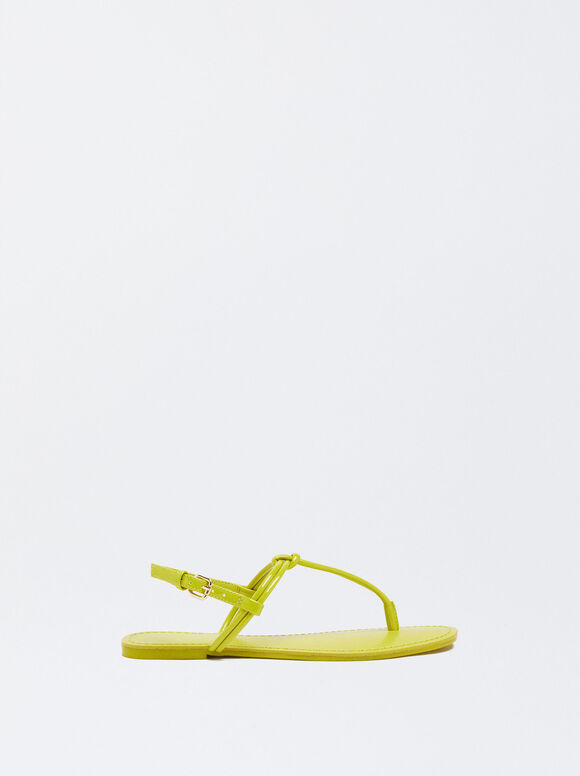 Flat Sandals With Knot, Yellow, hi-res